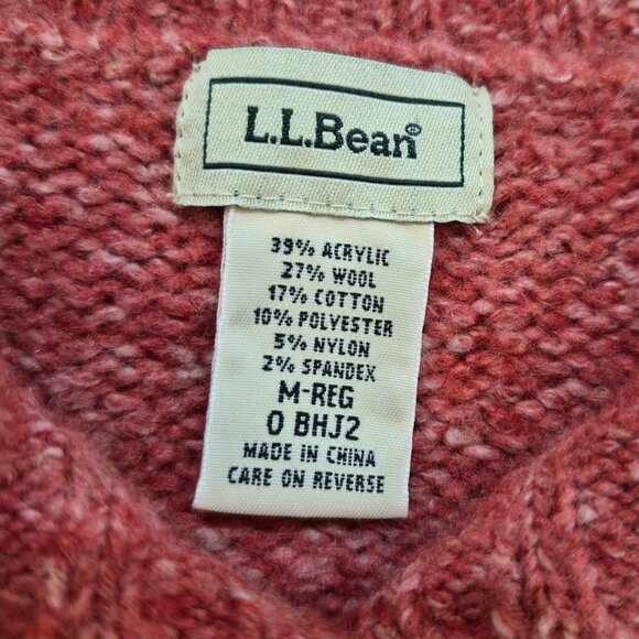 L.L.Bean Women’s Button Front Cable Knit Wool Blend Cardigan Sweater Red Sz M - Picture 4 of 5